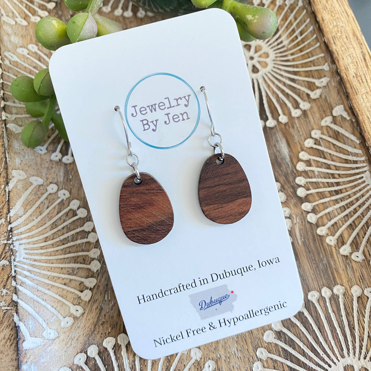 Wood Teardrop Earrings (Small)