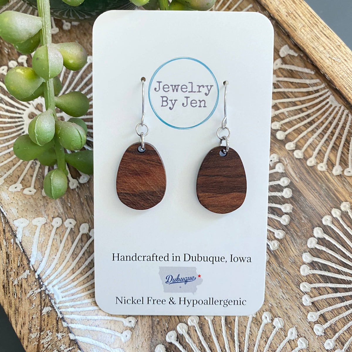 Wood Teardrop Earrings (Small)