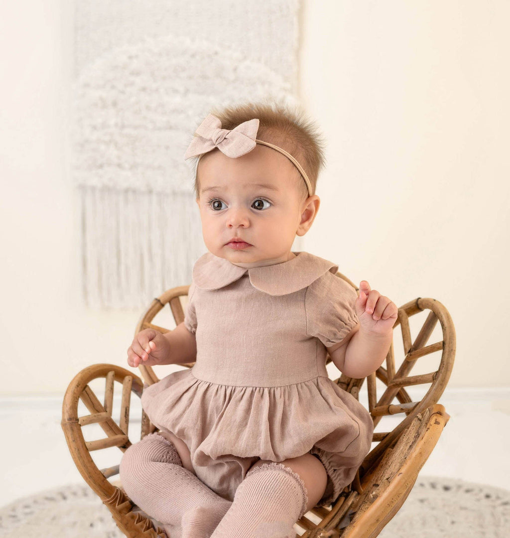 Peter Pan Collar Linen Bubble Romper + Bow | Allie