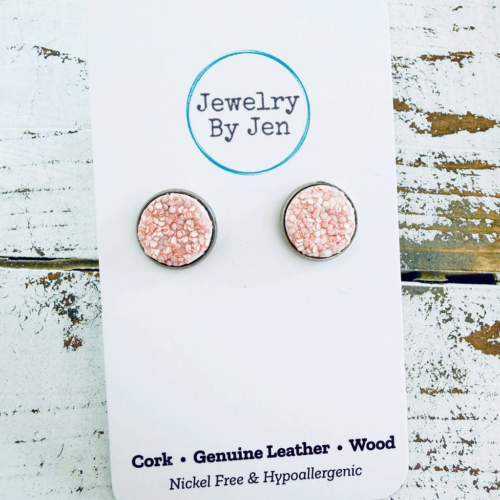 Stud Earrings: Dusty Pink Glitter