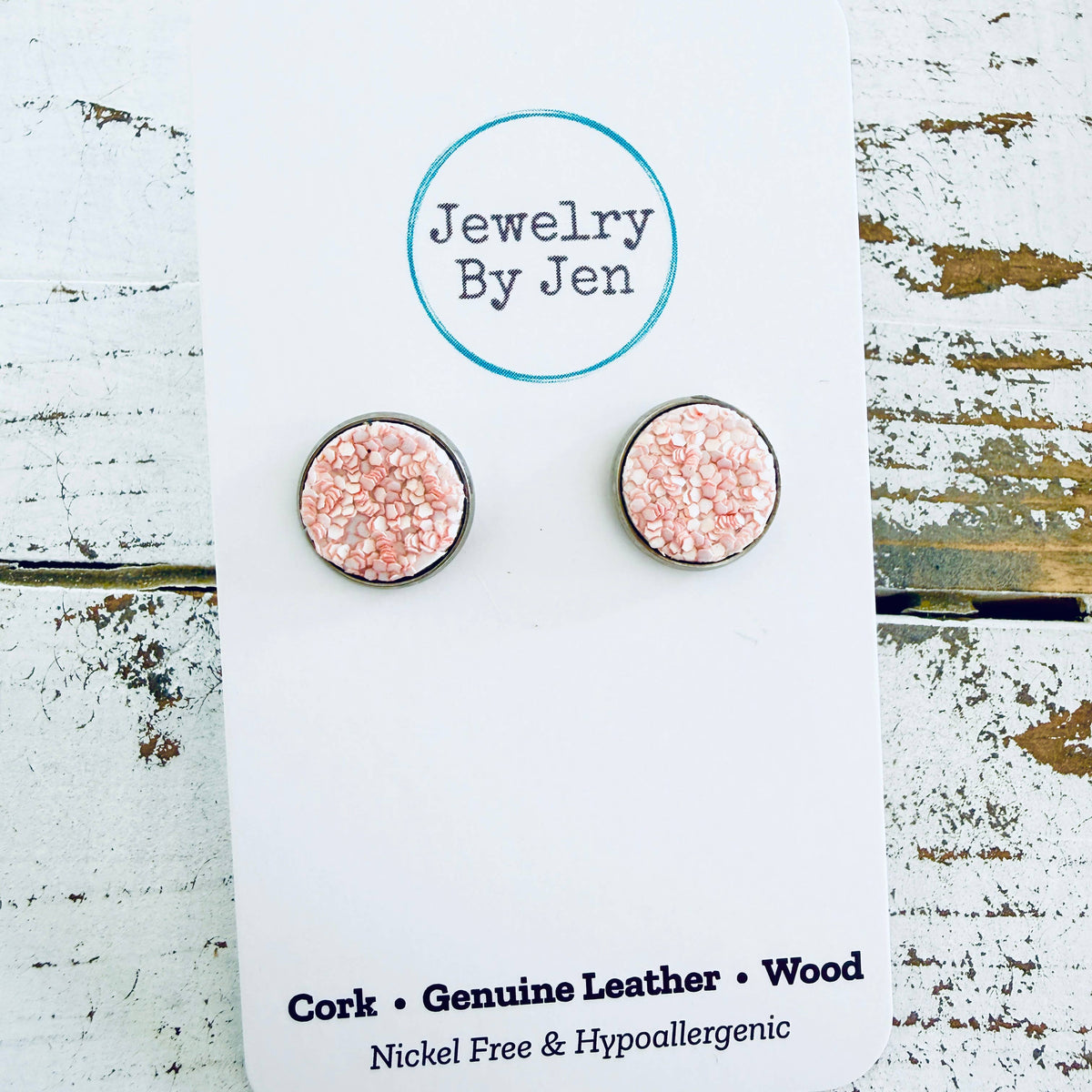 Stud Earrings: Dusty Pink Glitter