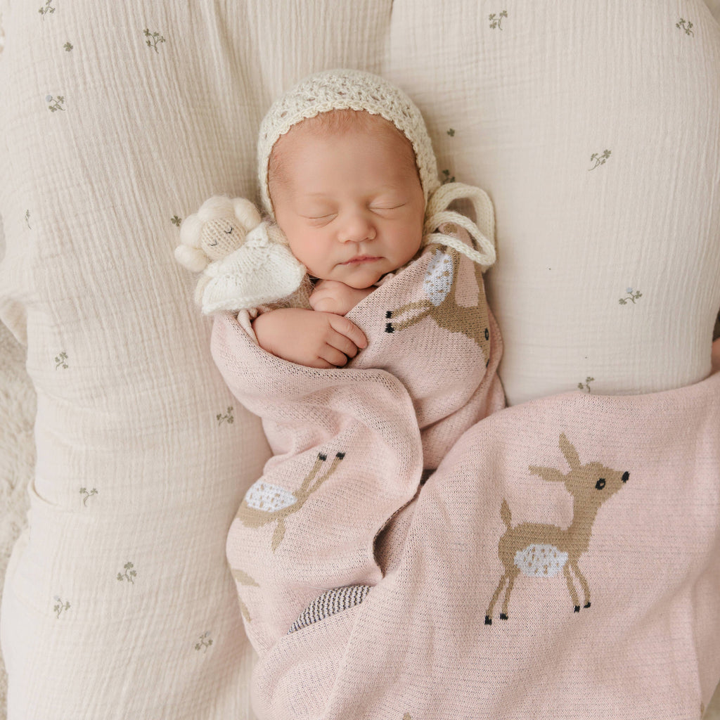 100% Luxury Cotton Receiving Swaddle Baby Blanket - Deer