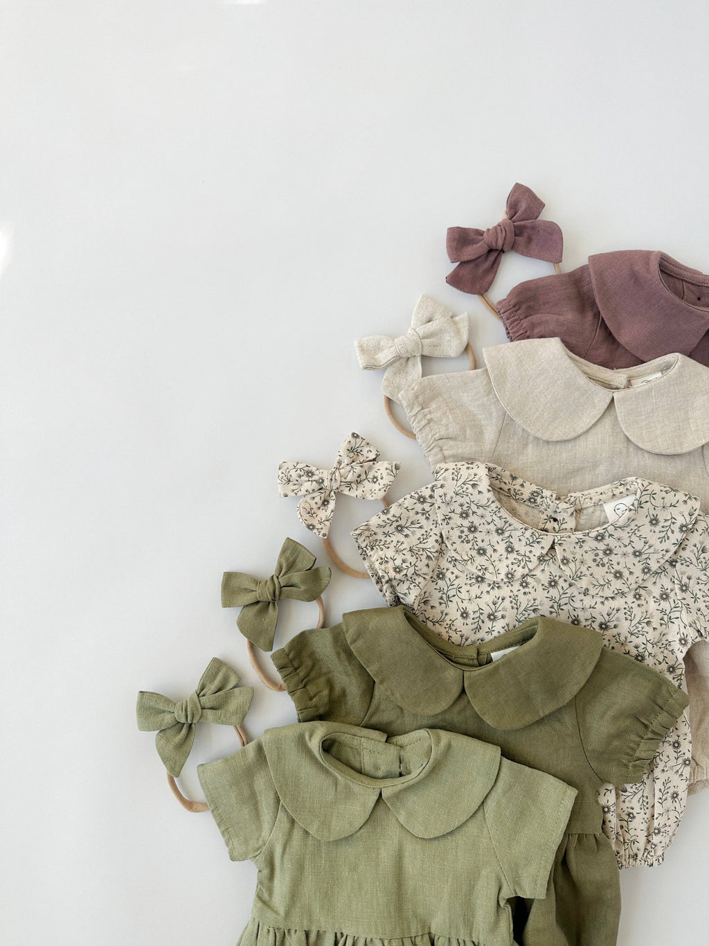 Peter Pan Collar Linen Bubble Romper + Bow | Allie