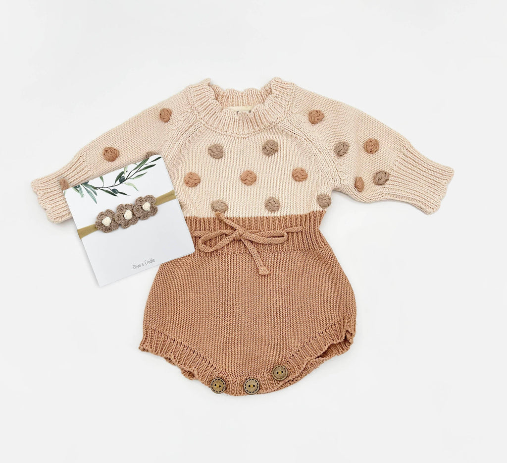 Lottie Dot Knit Romper – Apricot Sunset