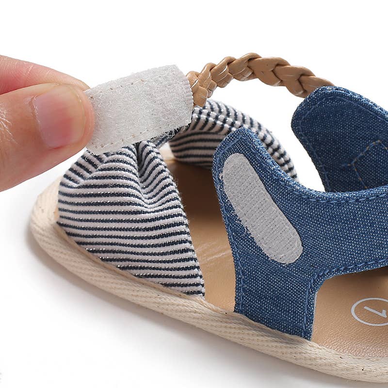 Baby / Toddler Stripe Bow Vamp Braided Velcro Sandals