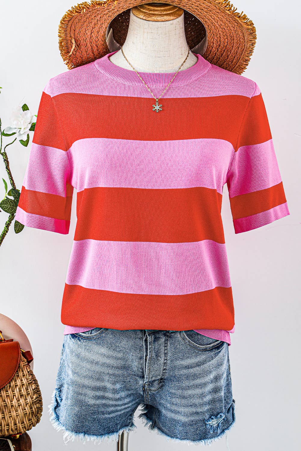 Fashion-W Colorblock Striped Knitted T shirt