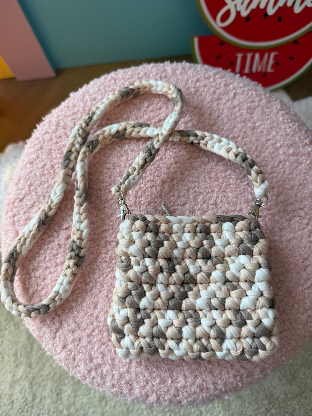 Handmade Beige & Light Brown Crochet Kids Handbag