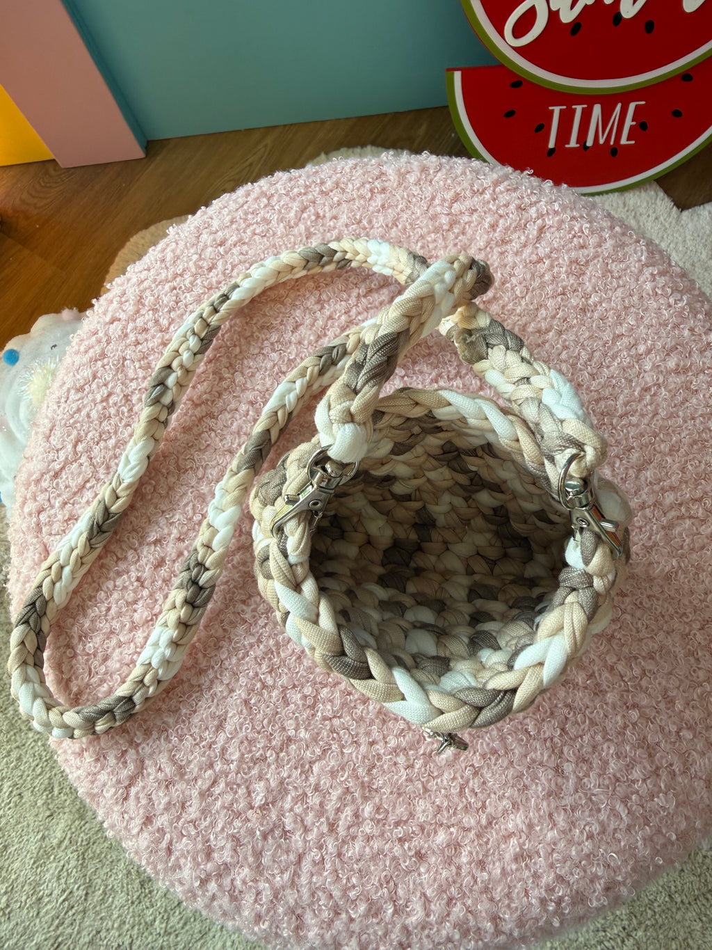 Handmade Beige & Light Brown Crochet Kids Handbag