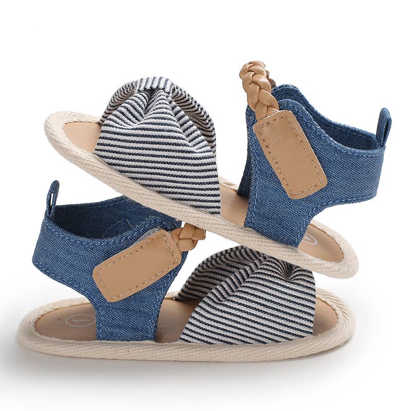 Baby / Toddler Stripe Bow Vamp Braided Velcro Sandals