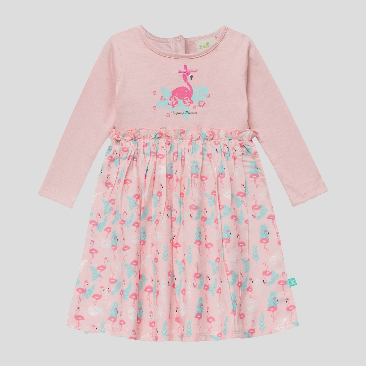 Pink Flamingo Full Sleeve Flair Dress for Toddlers