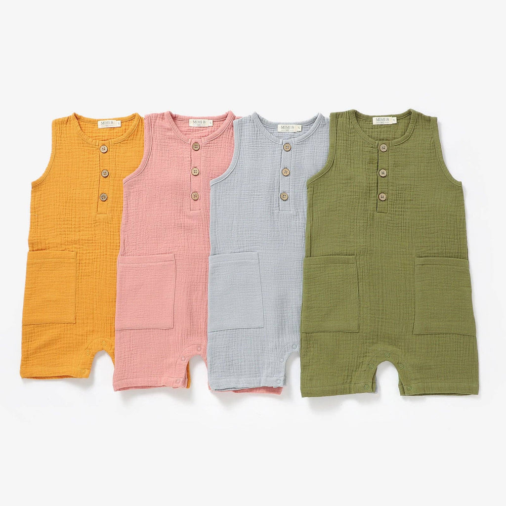 Sleeveless organic gender neutral muslin romper -Olive Green