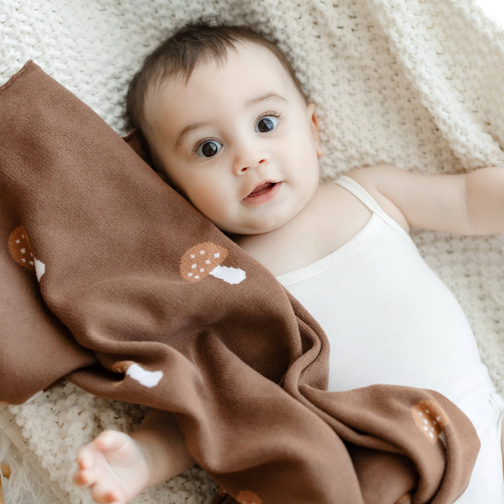 100% Luxury Cotton Swaddle Receiving Baby Blanket - Mushroom