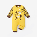Baby 100% Cotton Giraffe Print Long-sleeve Yellow Jumpsuit