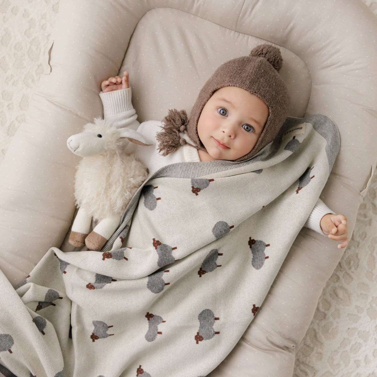 100% Luxury Cotton Receiving Swaddle Baby Blanket - Sheep
